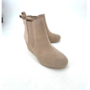 TOMS Kala Taupe Suede Wedge Ankle Booties Almond Toe Size 7